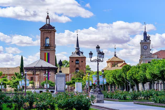 Photo of Main square of the old city of Alcala de Henares with its old buildings, a world heritage site.