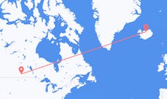 航班从加拿大里贾纳市到阿克雷里市，冰岛塞尔