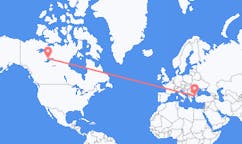 캐나다 옐로나이프에서 출발해 그리스 알렉산드로폴리에게(으)로 가는 항공편