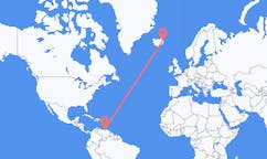 Flyreiser fra Barcelona, Venezuela til Egilsstaðir, Island
