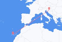 出发地 克罗地亚出发地 萨格勒布目的地 西班牙特内里费岛的航班