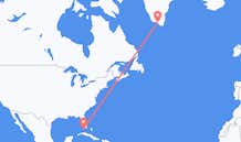 米国のキーウエストから、グリーンランドのカコルトクまでのフライト