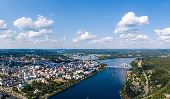 Photo of aerial view of Rovaniemi city in Lapland.