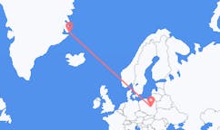 Vluchten van Ittoqqortoormiit, Groenland naar Warschau, Polen