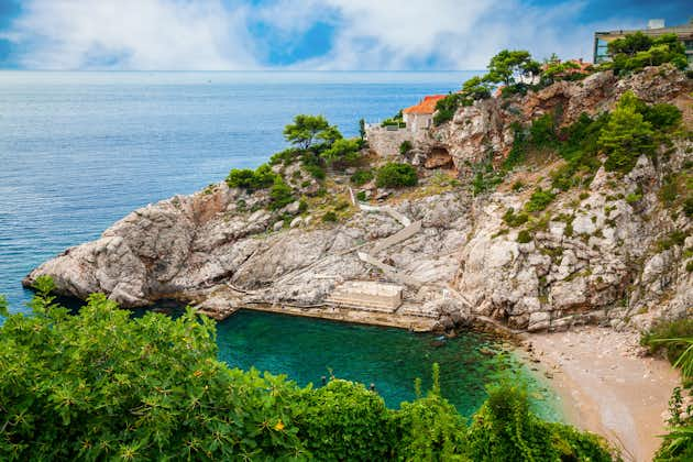 Photo of stunning Blue Turquoise Water of Bellevue Beach, Dubrovnik, Croatia.