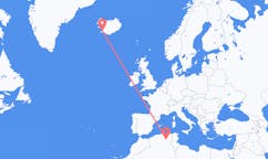 航班从阿尔及利亚比斯克拉市到雷克雅维克市，冰岛塞尔