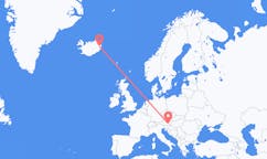 航班从奥地利格拉茨市到埃伊尔斯塔济市，冰岛塞尔