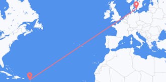 Flyreiser fra Antigua og Barbuda til Danmark