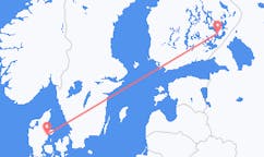 Fly fra byen Aarhus til byen Nyslott