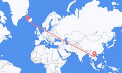 航班从老挝凯山丰威汉市市到雷克雅维克市，冰岛塞尔