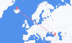 航班从格鲁吉亚库塔伊西市到阿克雷里市，冰岛塞尔