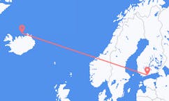Flyg från Grimsey, Island till Helsingfors, Finland