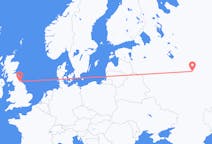 Fly fra Nizjnij Novgorod til Durham, England