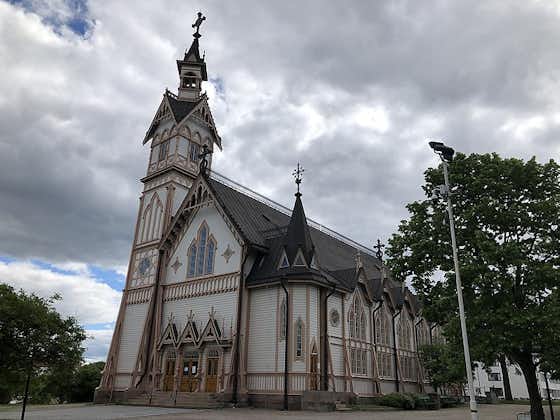Photo of Beautiful wooden church in the town Kajaani, Finland.