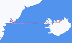 航班从格陵兰库鲁苏克市到阿克雷里市，冰岛塞尔