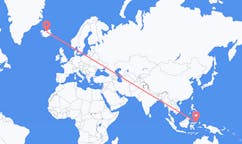 Fly fra byen Manado, Indonesien til byen Akureyri, Island