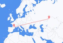 Flyreiser fra Kostanaj, Kasakhstan til Toulouse, Frankrike