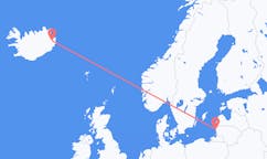 Fly fra byen Palanga, Litauen til byen Egilsstaðir, Island