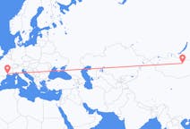 Flyg från Ulan Bator, Mongoliet till Montpellier, Frankrike