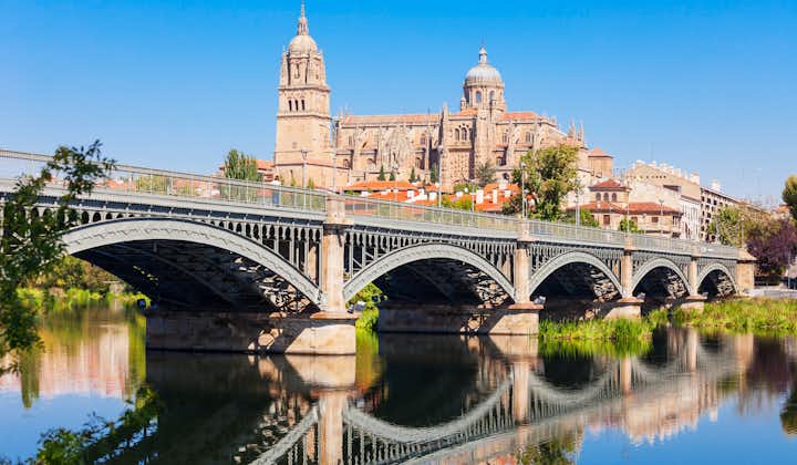 Photo of Cathedral, bridge over Tormes river, Salamanca, Castile and Leon, Spain, Europe
