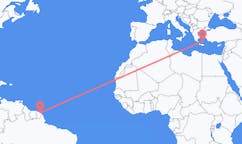 Flyrejser fra Cayenne, Frankrig til Santorini, Grækenland