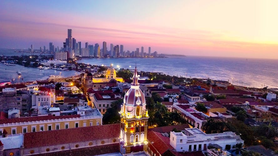 Cartagena skyline Colombia at sunset.