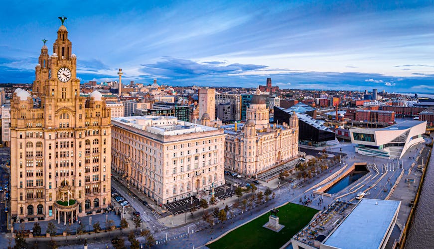 Photo of aerial view of the city of Liverpool in United Kingdom.