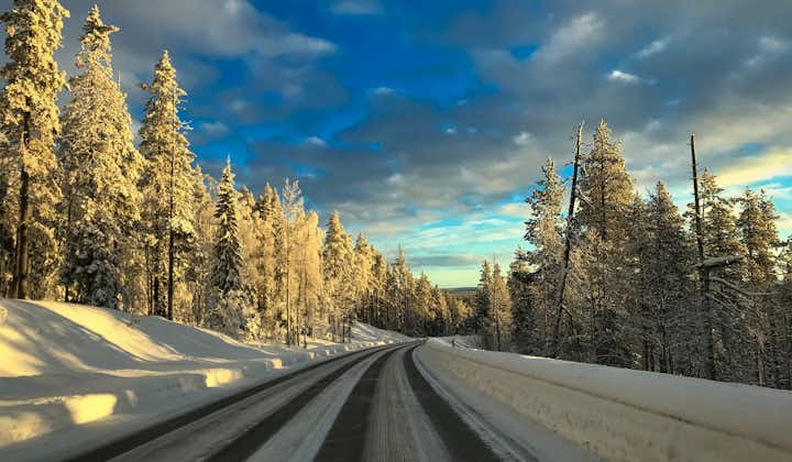 Photo of beautiful road in finish Lapland during sunrise, Kolari.