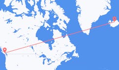 Fly fra byen Comox, Canada til byen Akureyri, Island