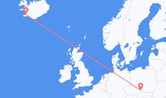 Fly fra byen Ostrava, Tjekkiet til byen Reykjavik, Island