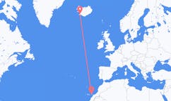 航班从西班牙富埃特文图拉岛市到雷克雅维克市，冰岛塞尔