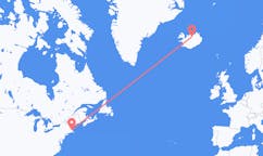 Vluchten van de stad Boston, Verenigde Staten naar de stad Akureyri, IJsland