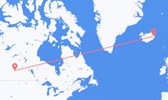 航班从加拿大劳埃德明斯特市到埃伊尔斯塔济市，冰岛塞尔