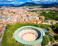 Photo of the aerial view of Plaza de Toros in Pamplona, the capital of Navarre province in northern Spain.