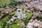 Photo of aerial view of Salisbury cathedral in the spring morning, England.