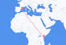Vluchten van Mombassa, Kenia naar Palma, Spanje