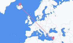 航班从以色列特拉维夫市到阿克雷里市，冰岛塞尔