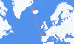 航班从西班牙圣地亚哥 － 德孔波斯特拉市到伊萨菲厄泽市，冰岛塞尔