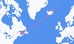 航班从加拿大夏洛特顿市到埃伊尔斯塔济市，冰岛塞尔