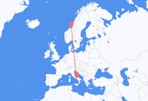 Vluchten van Napels, Italië naar Trondheim, Noorwegen