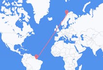 Flyg från Belém (kommun i Brasilien, Pará, lat -1,34, long -48,42), Brasilien till Narvik, Norge
