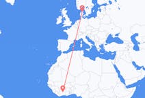 Flyreiser fra Bouaké, Elfenbenskysten til Aalborg, Danmark