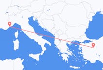 出发地 法国尼斯目的地 土耳其屈塔希亚的航班