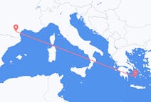 フランスのカルカソンヌからから、ギリシャのミロス島までのフライト