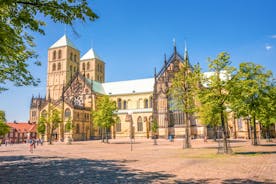 Photo of beautiful panoramic view of historic Bremen Market Square in the center of the Hanseatic City of Bremen with The Schuetting and famous Raths buildings on a sunny day with blue sky in summer, Germany.