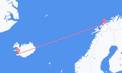 Fly fra byen Reykjavik, Island til byen Tromsø, Norge