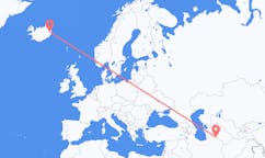 Flights from the city of Ashgabat, Turkmenistan to the city of Egilsstaðir, Iceland