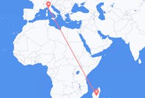 Flyg från Antananarivo, Madagaskar till Pisa, Italien