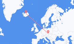Flyreiser fra byen Brno, Tsjekkia til byen Akureyri, Island