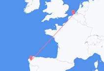 Flyg från Santiago de Compostela (regionhuvudort), Spanien till Oostende, Belgien
